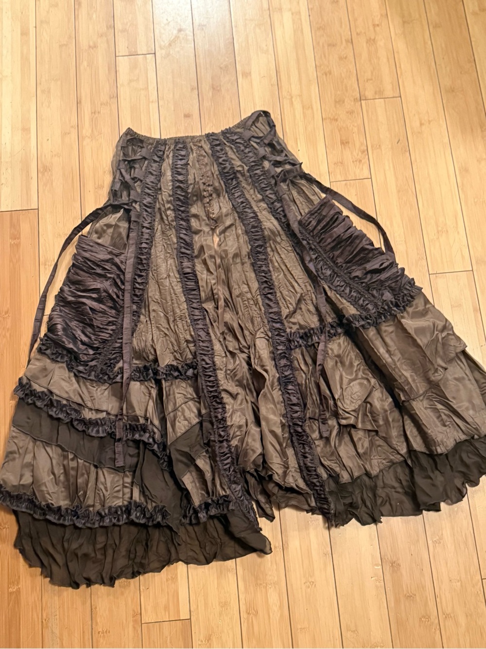 Pirate Fairy Skirt- Tiered Ruffle Bohemian Midi Skirt - Brown